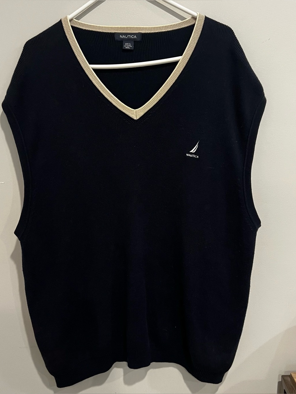 Nautica v neck sweater vest mens XXL cotton navy white trim golf casual prep
